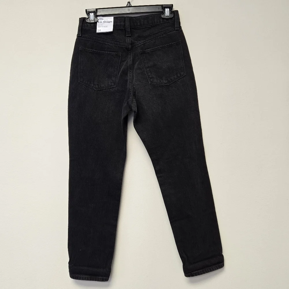Old Navy High Waisted O.G. Straight Button Fly Ripped Jeans Black 14